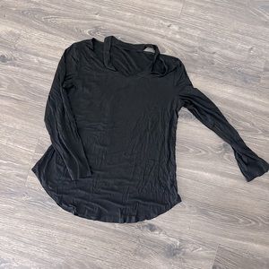 SHEIN Black Long Sleeve Cutout Neck Shirt